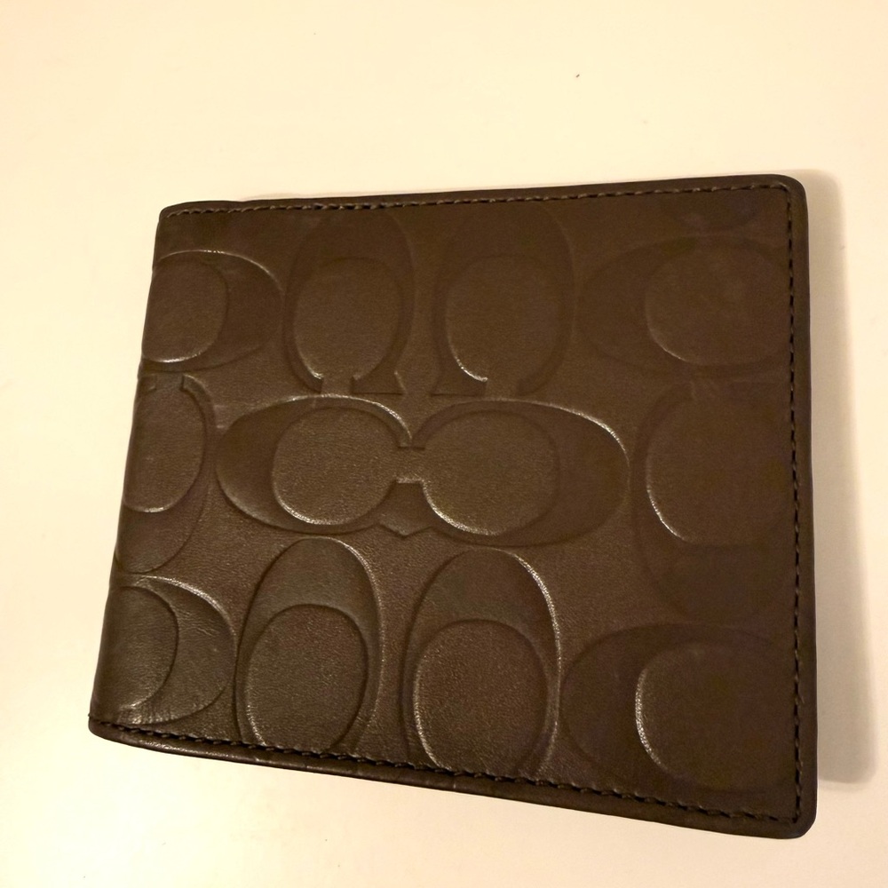 Coach Dark Brown Embossed Leather Wallet